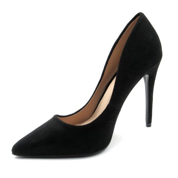 LURNYET BLACK SUEDE Women Pointed-Toe Pumps with Stiletto 4 inch Heels - Picture 2 of 5
